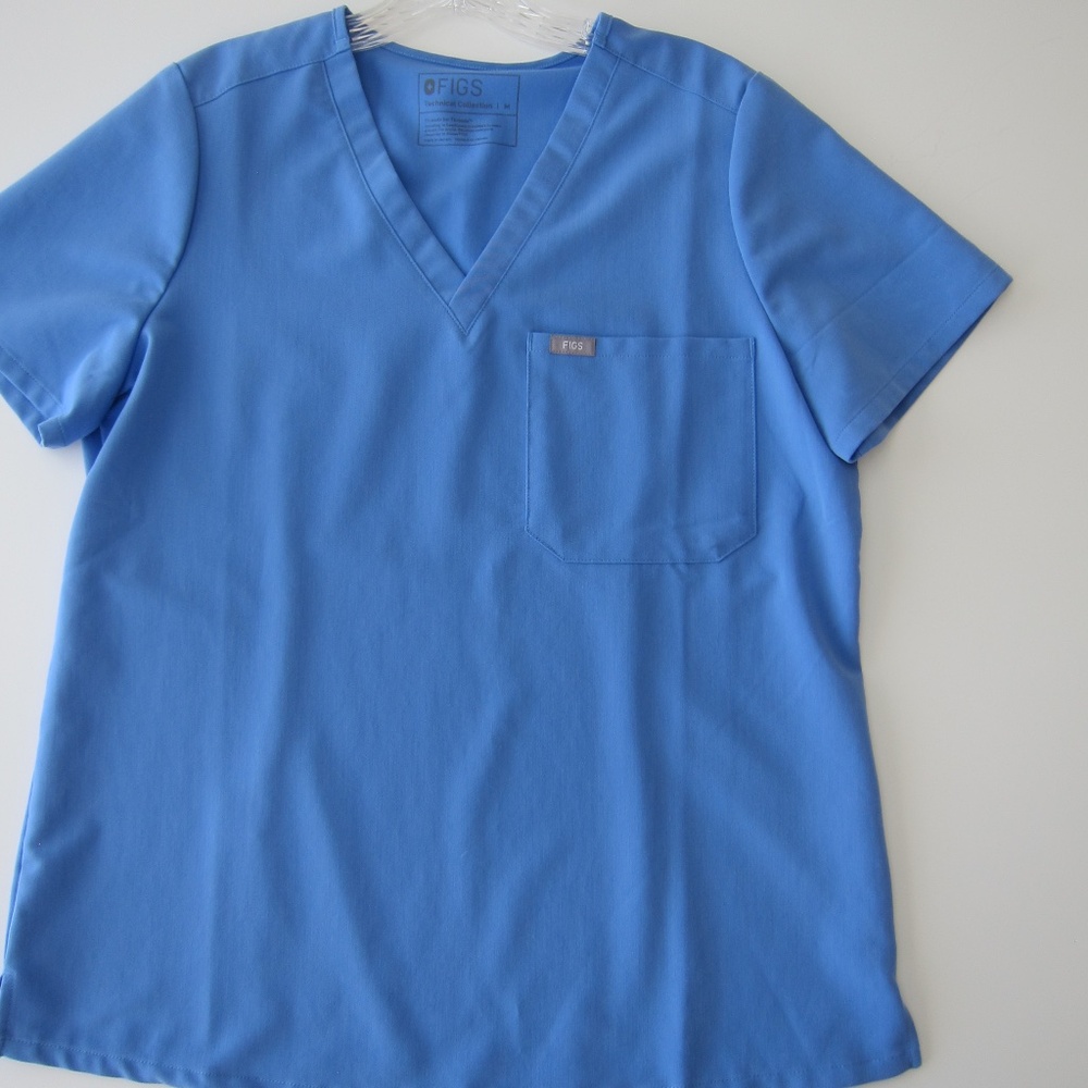 FIGS SCRUB TOP M CEIL BLUE